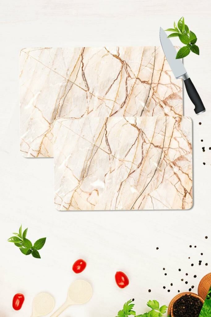2' li Takım 30x40 cm ve 20x30 cm Kırmızı Taş Desenli Cam Kesim Tablası ve Ocak Koruma