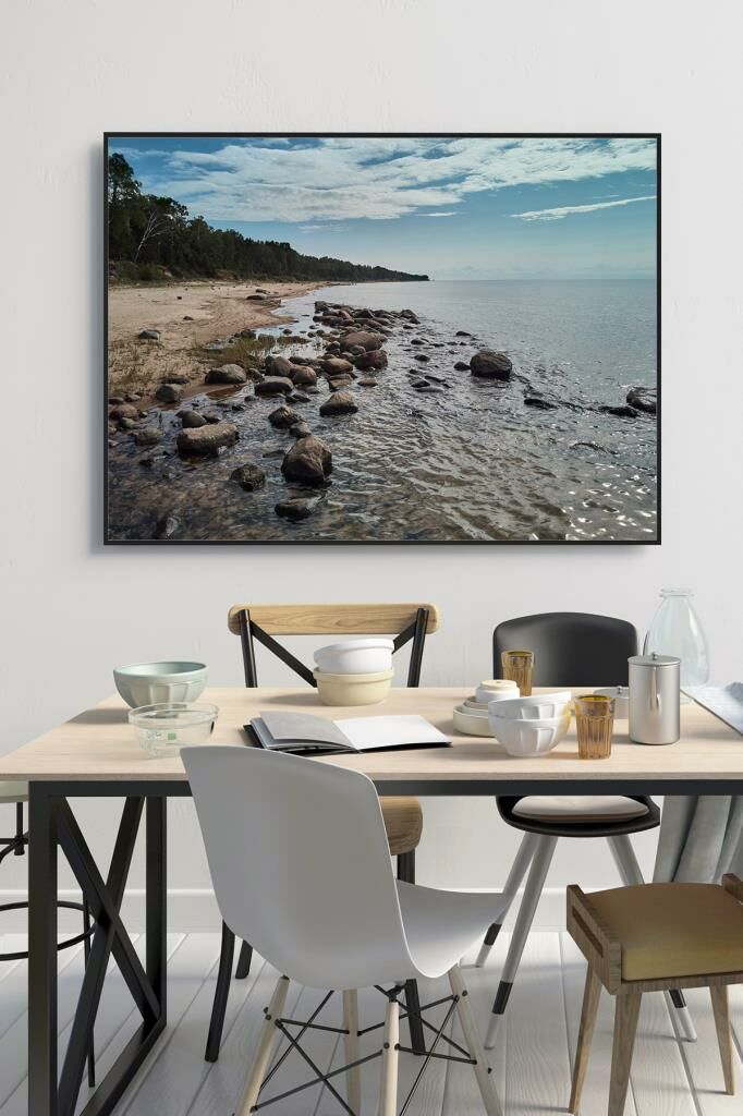 60 x 70 cm Kayalı Sahil Desenli Cam Tablo 4mm Temperli Camdır