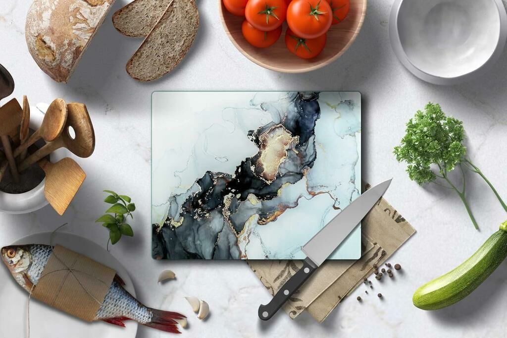 20x30 cm Cam Kesme Tahtası Siyah Üçgenler