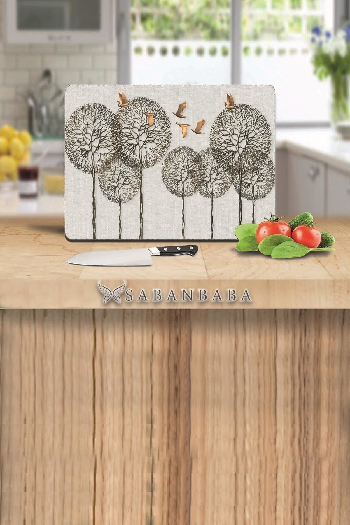 30x40 cm Cam Kesme Tahtası Polen & Altın Kuşlar