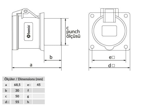 Bemis  2/16A. Makine Priz (Tek Parça) IP44 BC1-1102-2414