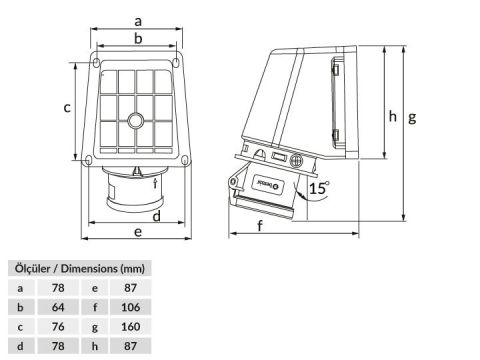 Bemis  2/16A. 90° Eğik Duvar Priz IP44 BC1-1102-2535