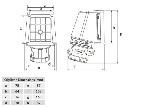 Bemis  2/16A. 90° Eğik Duvar Priz IP67 BC1-1102-7535