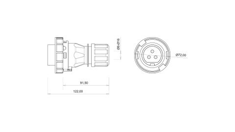 Bemis  3/16A. Düz Fiş IP67 BC1-1103-7011