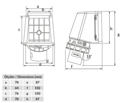 Bemis  3/16A. 90° Eğik Duvar Fiş IP67 BC1-1103-7236