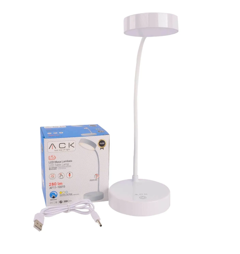 Ack Şarjlı LED Masa Lambası, Ayarlanabilir Dokunmatik Işık Şiddeti, Çalışma Okuma Ofis Masa Lambası AF11-10015