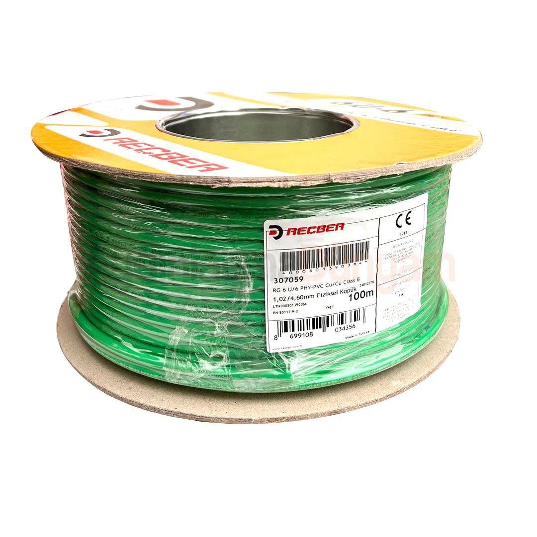 Reçber RG 6 U/6 PHY-PVC Class B Cu/Cu Euro-Class Eca 75 Ohm Fiziksel Köpüklü PVC Kılıflı Koaksiyel Kablo