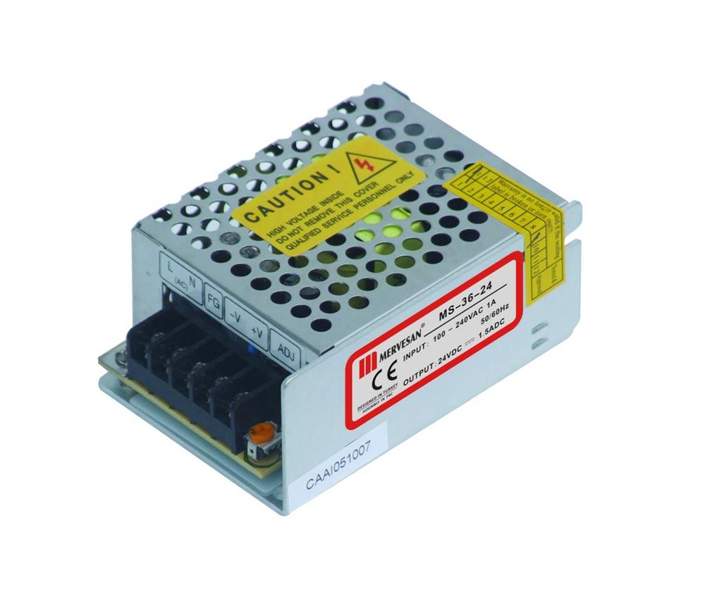 Mervesan Metal Kasalı İç Mekan Ac/Dc (SMPS) Adaptörler 24 Volt 1,5 Amper 36 Watt