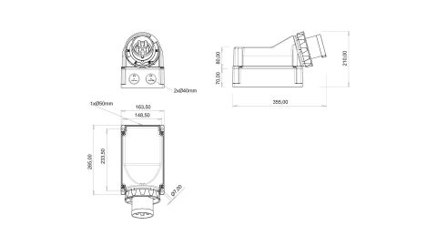 Bemis  5/160A. 90° Eğik Duvar Fişi IP67 BC1-8505-7236