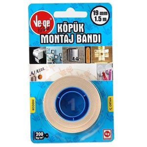 Vege Çift Taraflı Köpük Montaj Bandı (İç Ortam) 19mm x 1.5mt