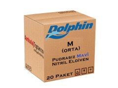 Dolphin Pudrasız Mavi Nitril Eldiven - Orta (M) - 2000'li