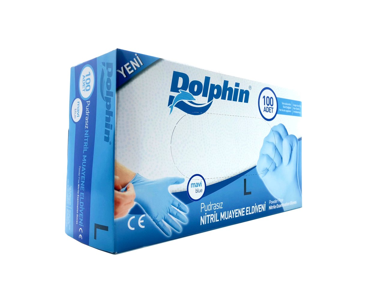 Dolphin Pudrasız Mavi Nitril Eldiven - Büyük (L) - 100'lü