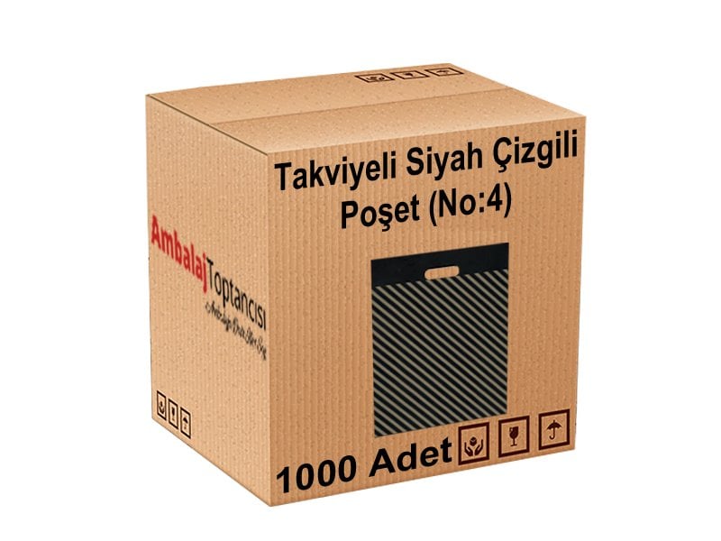 Takviyeli Siyah Çizgili Poşet 40x50 (No:4)-1000'li