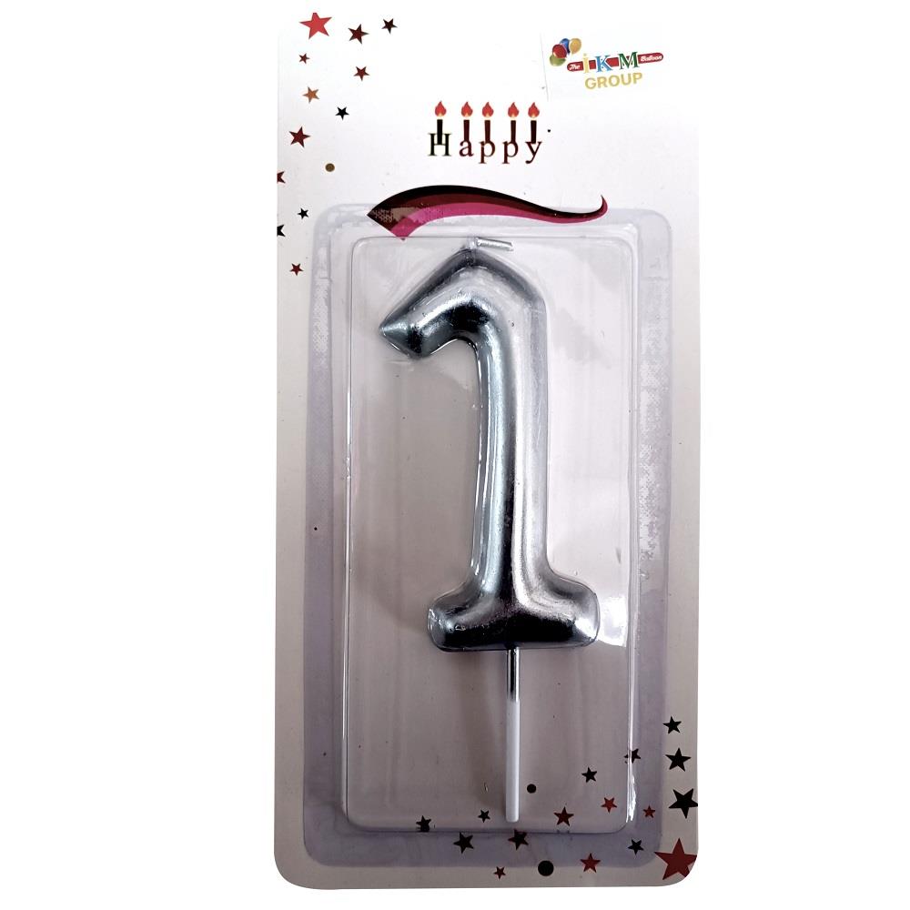 BÜYÜK BOY 1 RAKAM GÜMÜŞ MUM 13,5CM PK:24 KL:600