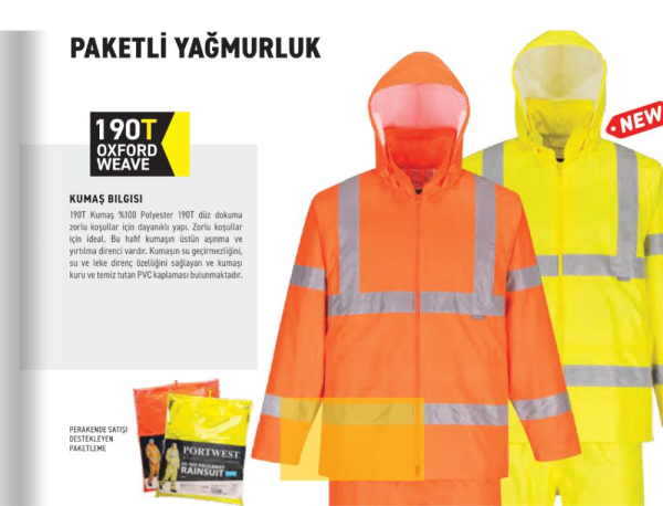 Portwest Hi-Vis Pratik Yağmurluk Pantolon Ceket Takım Reflektörlü Sarı