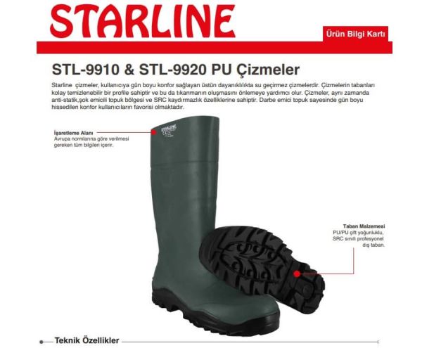 Starline STL-9910 O4 SRC PU Antistatik Haki Çizme