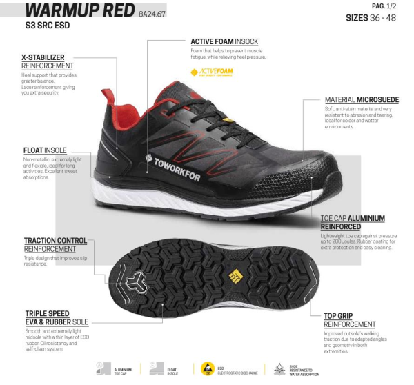 Toworkfor Warm Up Red S3 | SRC | ESD İş Ayakkabısı
