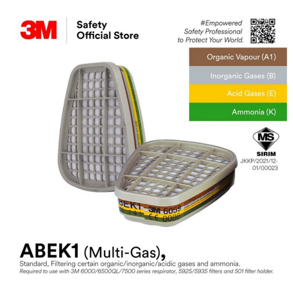 3M™ 6059 ABEK1 Organik İnorganik Asit Amonyak Gaz ve Buhar Filtresi (2'li Paket)