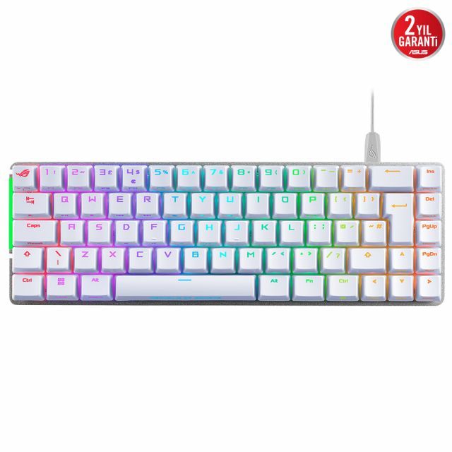 ASUS ROG FALCHION ACE 65 KOMPAKT ROG NX MEKANİK SWITCH PBT TUŞLAR INTERAKTIF DOKUNMATİK PANEL DUAL TYPE-C PORT KABLOLU OYUNCU KALVYESİ - BEYAZ