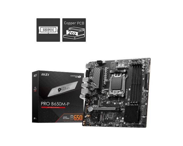 MSI MB PRO B650M-P AM5 DDR5 6000MHZ(OC) HDMI DP VGA 2X M.2 USB3.2 2.5G LAN MATX