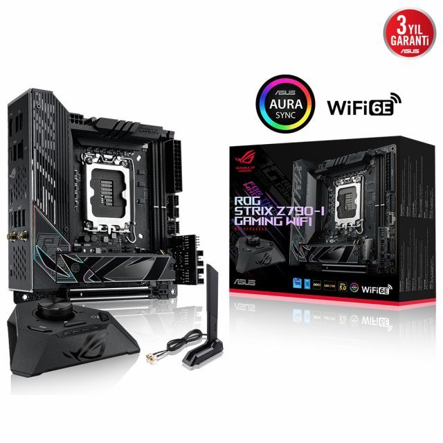 ASUS ROG STRIX Z790-I GAMING WIFI INTEL Z790 LGA1700 DDR5 7200 2XUSB4THUNDERBOLT HDMI 2X M2 USB3.2 WİFİ 6E BT AURA RGB 2.5GBİT LAN MİNİ ITX ROG STRIX HIVE KUMANDA ARMOURY CRATE AI SUİTE 3