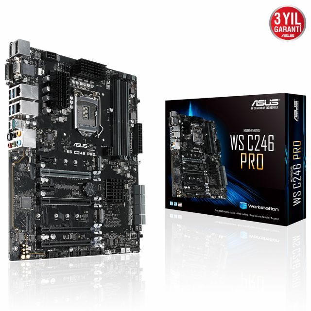 ASUS WS C246 PRO Intel C246 LGA1151 DDR4 2666 DP HDMI DVI VGA M2 USB3.1 2 adet LAN ATX