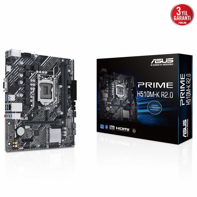 ASUS MB PRIME H510M-K R2.0 Intel H510 LGA1200 DDR4 3200 HDMI VGA M2 USB3.2 mATX ASUS 5X PROTECTION III Armoury Crate AI Suite 3