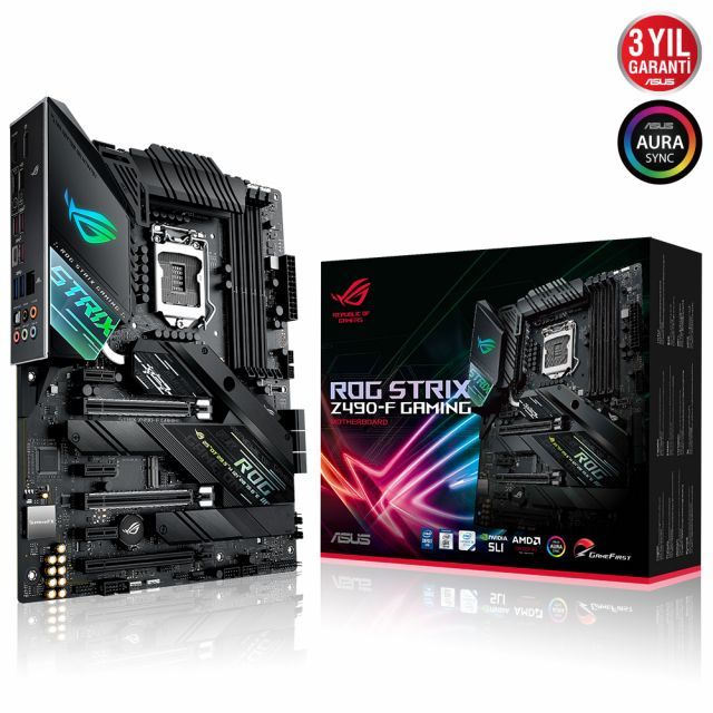 ASUS ROG STRIX Z490-F GAMING Intel Z490 LGA1200 DDR4 4600 Çift M2 USB3.2 AURA RGB 2.5Gbit LAN ATX 128GB’a kadar ram desteği