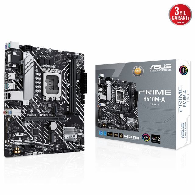 ASUS PRIME H610M-A-CSM INTEL H610 LGA1700 DDR4 3200 DP HDMI VGA CIFT M2 USB3.2 AURA RGB mATX UCRETSIZ UZAKTAN YAZLIMI ASUS 5X PROTECTION III