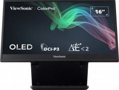 VIEWSONIC VP16-OLED PROFESYONEL MONITOR 15,6 1ms 60Hz OLED 1920x1080 FHD 400 HDMI USB TYPE C DCI-P3 PANTONE 16:9 1M:1 1.07B HOPARLOR 3 KENAR CERCEVESIZ KALIBRASYON FLICKER FREE MAVI ISIK FILTRESI TILT YUKSEKLIK AYARI ENERGY STAR EPEAT