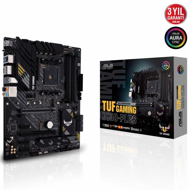 ASUS TUF GAMING B550-PLUS AMD B550 AM4 DDR4 4400 DP HDMI Çift M2 USB3.2 ARGB 2.5Gbit LAN ATX PCIe 4.0 ECC RAM Desteği