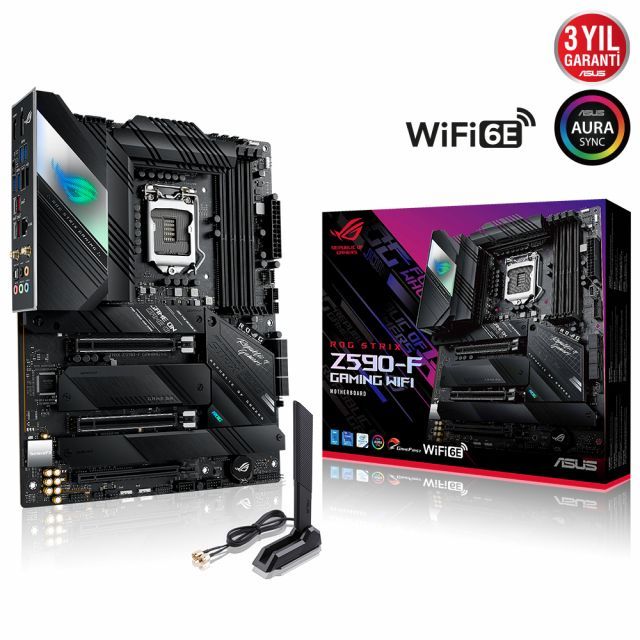 ASUS ROG STRIX Z590-E GAMING WIFI Intel Z590 LGA1200 DDR4 5333 DP HDMI 4x M2 USB3.2 AX WiFi + BT AURA RGB 2 x 2.5Gb Intel ATX 14+2 Güç Aşaması İki Yönlü AI Ses Engelleyici Mic.