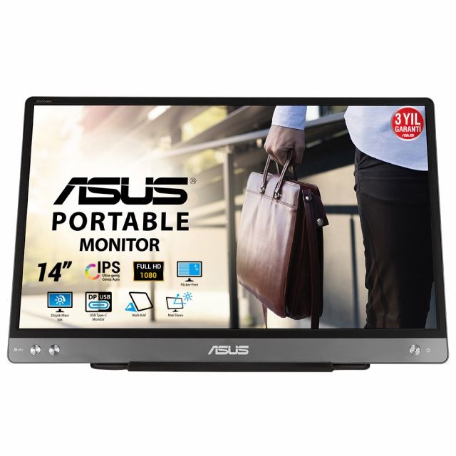 ASUS ZENSCREEN MB14AC 14 TASINABILIR USB MONITOR IPS 1920x1080 5MS USB TYPE-C 3YIL MAT EKRAN . USB TYPE-C to A ADAPTOR. DUSUK MAVI I