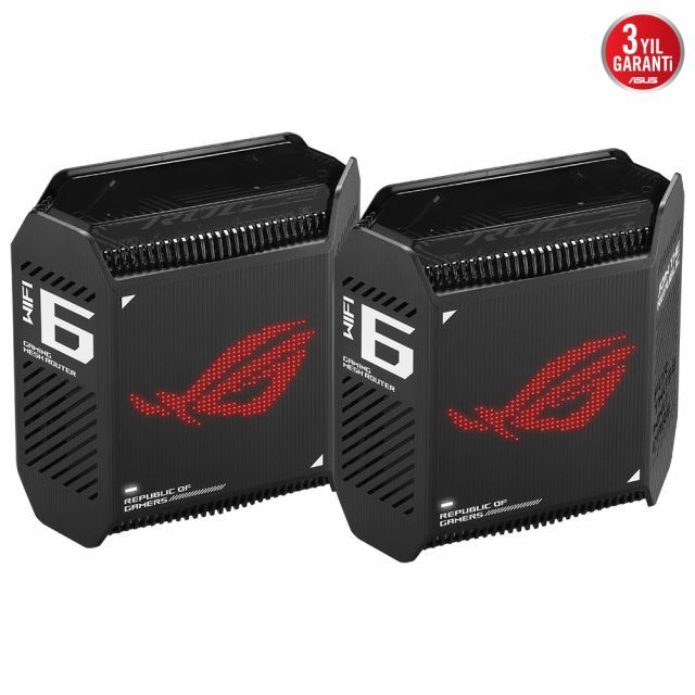 ASUS ROG RAPTURE GT6 Wifi6 TRI-BAND-GAMING-Ai MESH-AiPROTECTION-VPN-KABLOSUZ AG DAGITIM GAMING MESH SISTEMI SIYAH IKILI PAKET