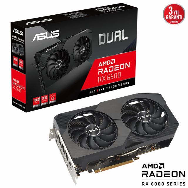 ASUS RADEON RX 6600 DUAL RX6600 8G V2 8GB GDDR6 128bit 2491Mhz OC HDMI 3xDP EKRAN KARTI