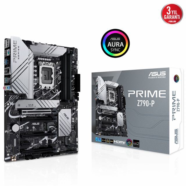 ASUS MB PRIME Z790-P INTEL Z790 LGA1700 DDR5 7200 DP HDMI 3X M2 USB3.2 AURA RGB 2.5GBİT LAN ATX ASUS 5X PROTECTION III ARMOURY CRATE AI SUİTE 3