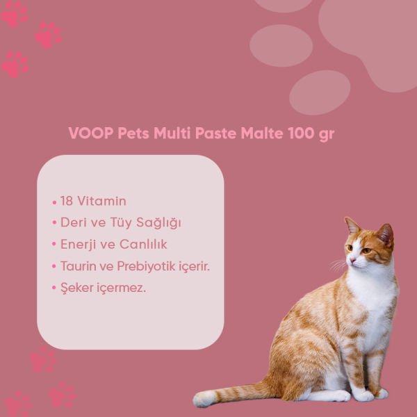 VOOP Pet Multi Paste Malte(Kedilerde Bağışıklık Sistemi Güçlendirici, Tüy Yumak Multivitamin Macun)100 gr
