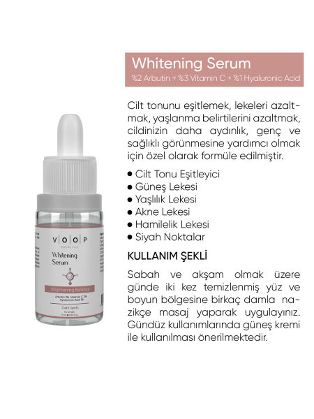 VOOP Cilt Beyazlatıcı Ve Lekeleri Giderici Serum - 10 ml | %2 Arbutin, %3 Vitamin C, %1 Hyaluronik Asit