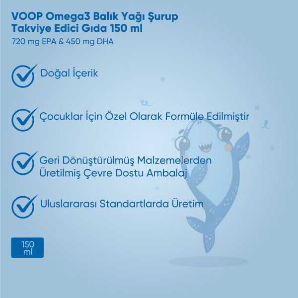 VOOP Omega 3 EPA&DHA Balık Yağı Portakal Aromalı Şurup 150 ml 2 Adet