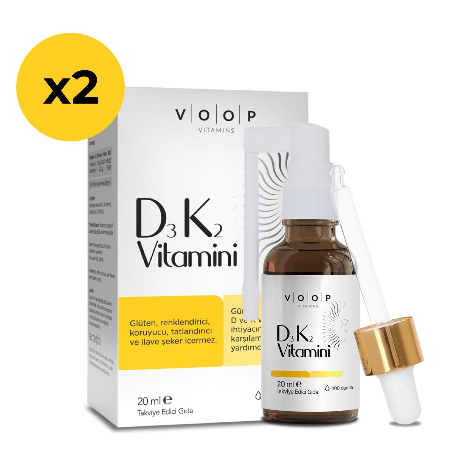 VOOP Vitamin D3K2 Sprey-Damla 20 ml 2 Adet