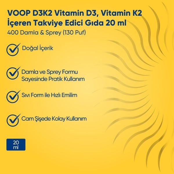 VOOP Vitamin D3K2 Sprey-Damla 20 ml 2 Adet
