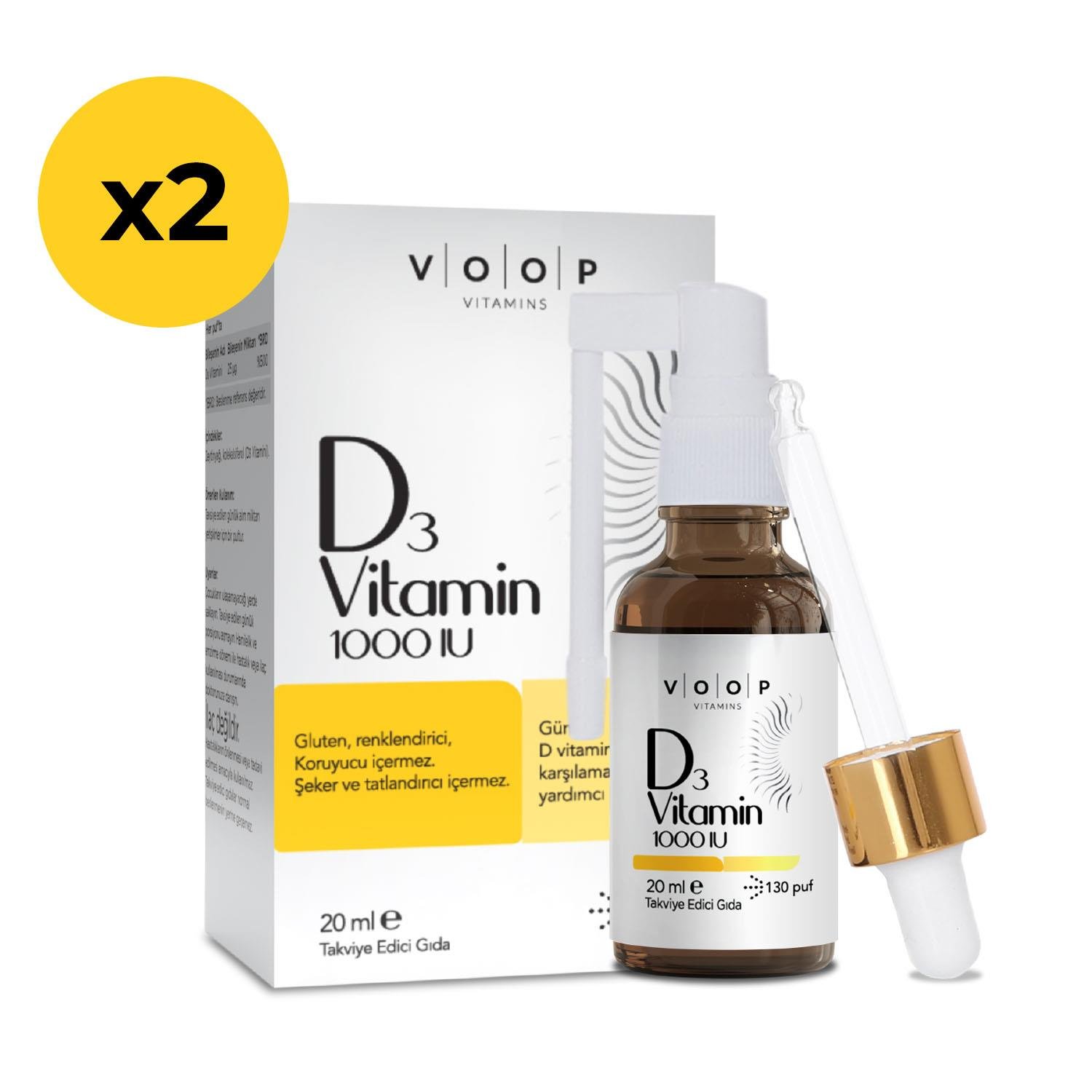 VOOP Vitamin D3 1000 IU Sprey-Damla 20 ml 2 Adet