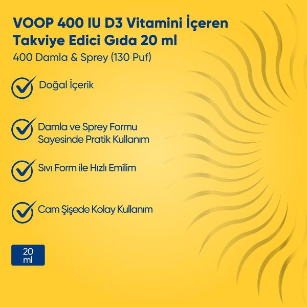 VOOP Vitamin D3 400 IU Sprey-Damla 20 ml 2 Adet