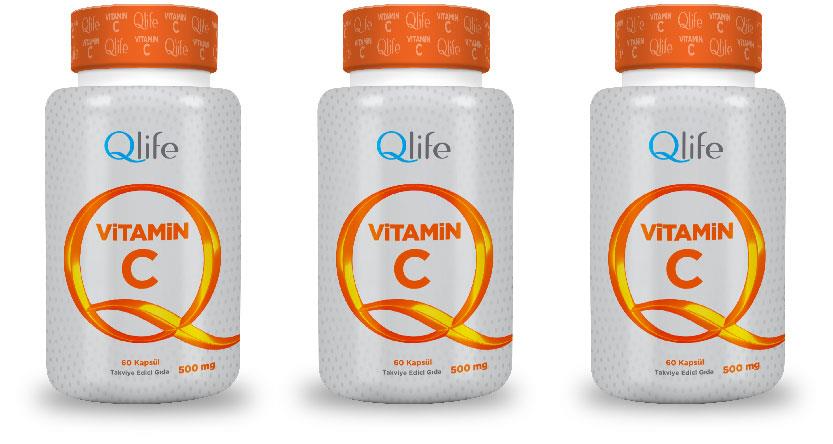Qlife Vitamin C 500 mg 60 Kapsül 3 Adet