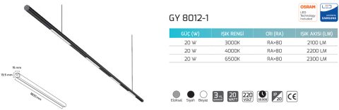 Goya Gy 8012-1 20 Watt Sarkıt Linear Armatür