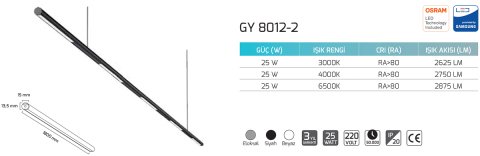 Goya Gy 8012-2 25 Watt Sarkıt Linear Armatür