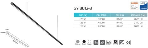 Goya Gy 8012-3 25 Watt Sarkıt Linear Armatür