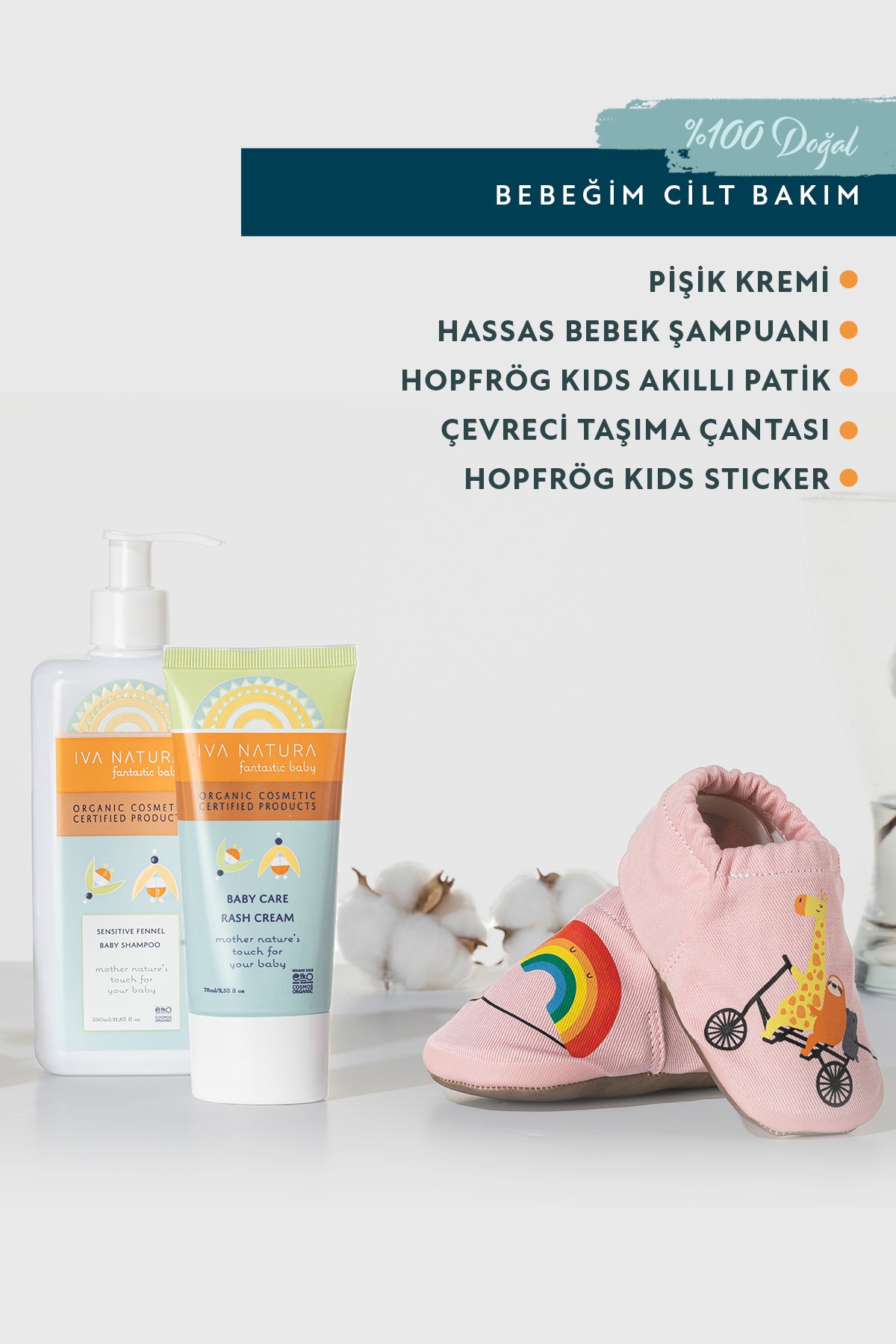 IVA NATURA & Hopfrög Kids Bebeğim Cilt Bakım Seti - Pembe