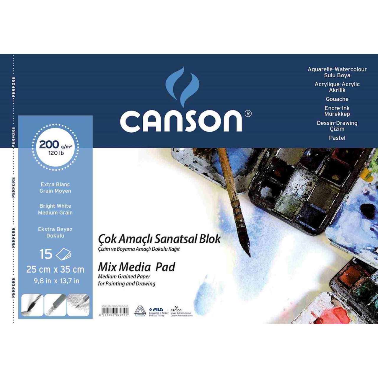 Canson Mix Media Çok Amaçlı Blok 25x35 Cm 200 Gr 15 Yaprak