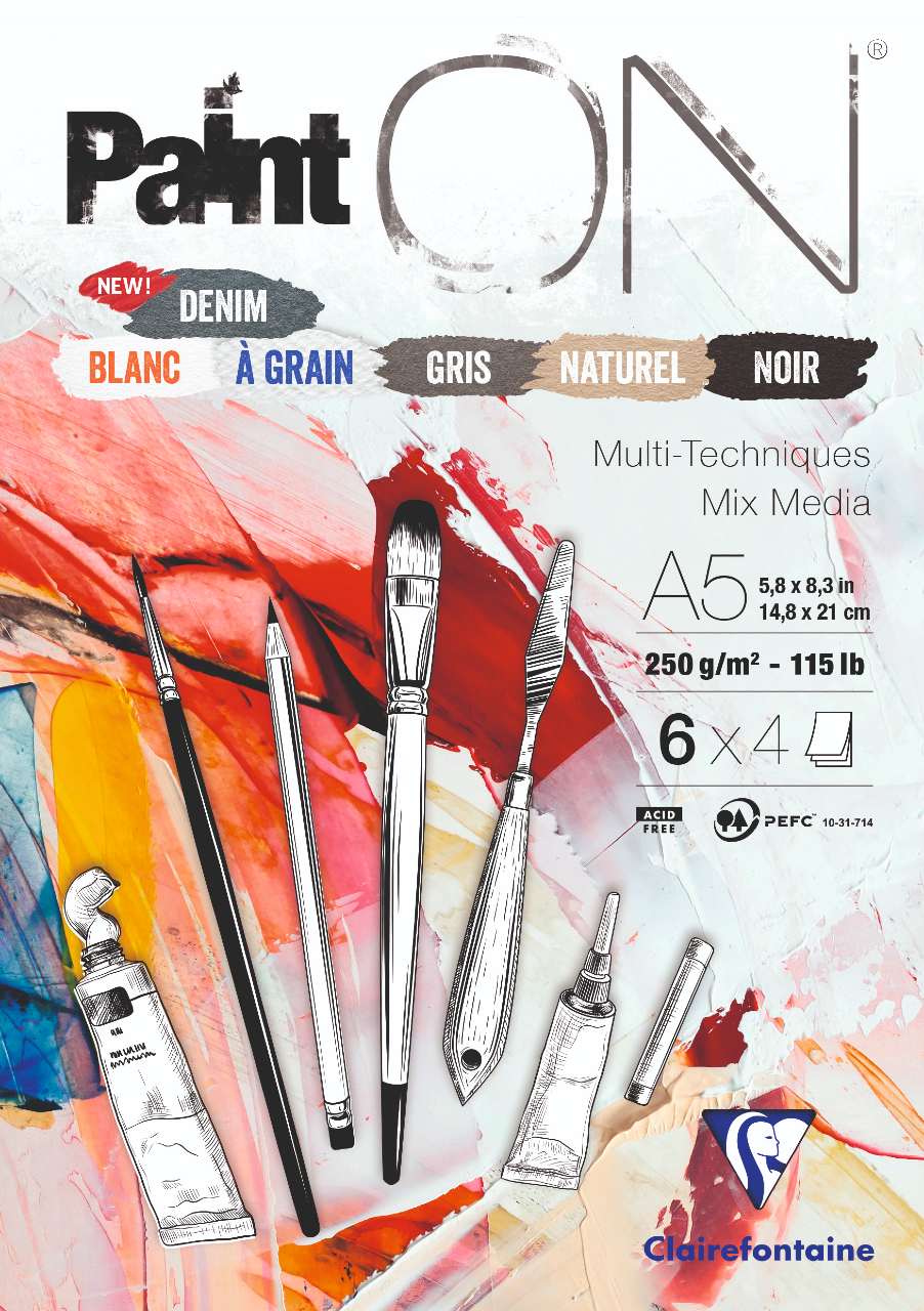 Clairefontaine Paint-On Çok Amaçlı Blok A5 250 Gr 24 Yaprak Kısa Kenarı Yapışkanlı